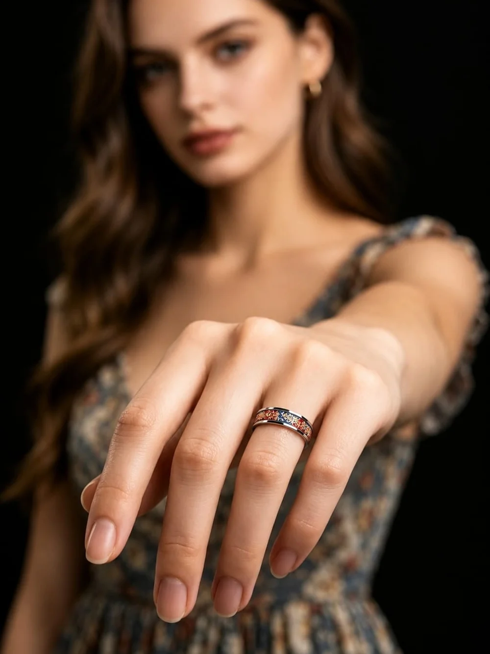 Unisex Red & Blue Ornate Stainless Steel Ring - Luxury Design